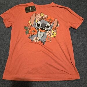 Disney Stitch Graphic Tee - Coral with Floral Accents